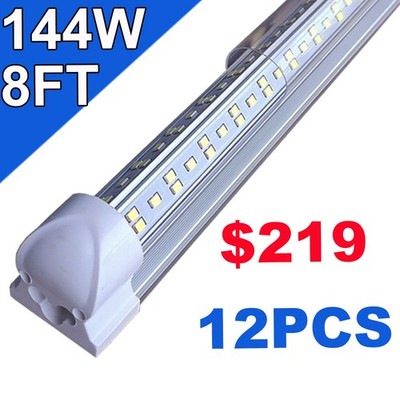 12 Pack Comercial LED Shop Lights Garage 8 FT 144W 6500K Cold White Super Bright