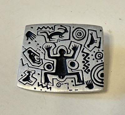 Alice Seely Urban Fetishes Pewter Deer Goat Brooch Pin Tribal Artisan 1998 Vtg