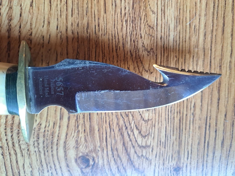 Vintage Beautiful Bone Handle Hunting Knife W/Leather Sheath Pakistan  - Image 4 of 4