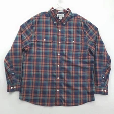 Duluth Trading Co Shirt Mens Large Blue Plaid Button Down Untucked Long Sleeve
