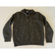 Polo Ralph Lauren Kids 1/4 Zip 100 Lambs Wool Sweater Sz L Gray Preppy Casual