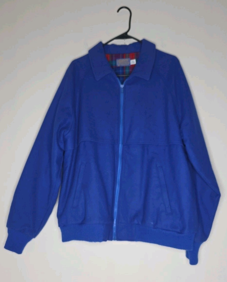 Pendleton Wool Zip Bomber Jacket Large Blue Plaid… - image 1