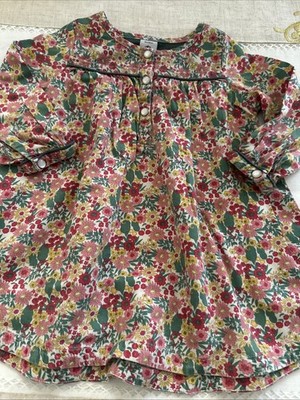 VTG Petit Bateau Girls Cotton Floral Liberty Long Sleeve Dress Navy Size 18 M