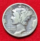 1938 Silver Mercury 10c Dime Triple Obverse Cud Error