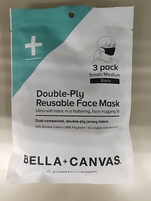 3 PACK BELLA + CANVAS FACE MASK FACE COVER - BLACK - SMALL / MEDIUM - NEW