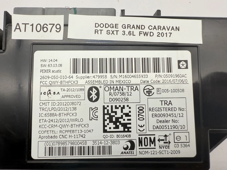 Módulo de control de comunicación Bluetooth OEM 11-18 Dodge Grand Caravan Wrangler Foto 3 de 4