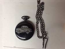 Austin A30 4 Door ref6 Pewter Effect Car on a polished Black Case Pocket Watch