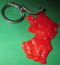 Vintage red cute DOG w/ hat plastic charm keyring key chain keychain 2.25"
