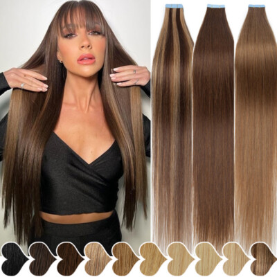 Invisible Tape In 100% Remy Russian Human Hair Extensions Skin Weft 14''-24'' Long