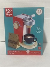 HAPE Barista Coffee Maker playset Quality Wood Toy with sounds 5 piece set