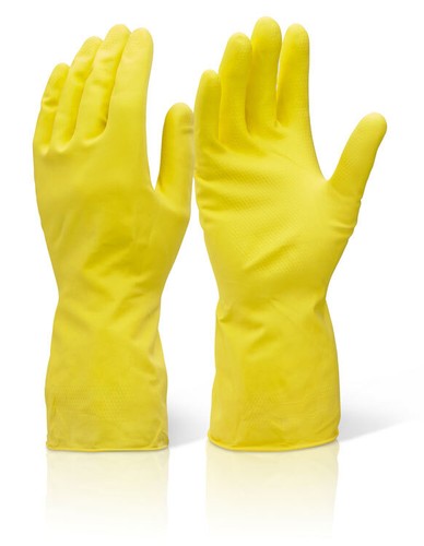 Beeswift House Hold Rubber Gloves Latex, Cotton Flock Lined Washing Up Gloves - Picture 4 of 4