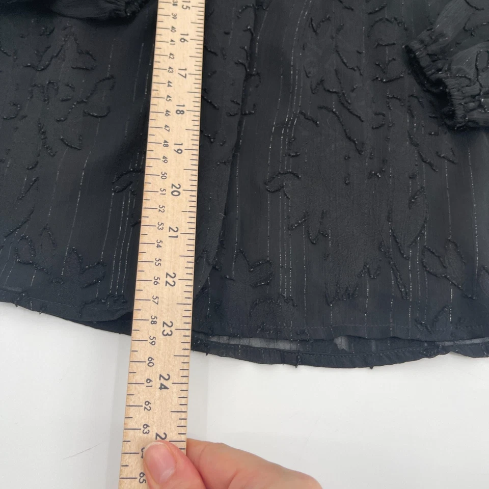 Blusa de sombra de ojos para mujer XS negra bordada metálica brillante informal cuello alto Foto 4 de 4