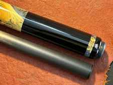 TNT Custom Pool Cue 1 of 1 With Carbon Fiber Shaft. Yellow Cedar Burl