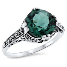 925 STERLING SILVER DECO ANTIQUE STYLE SIMULATED 2.5 CT EMERALD RING    756X