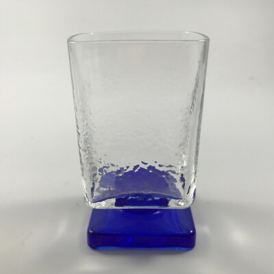 BORMIOLI ROCCO Ice TEXTURE COCKTAIL GLASS COBALT BLUE SQUARE FOOT 7 oz - Italy