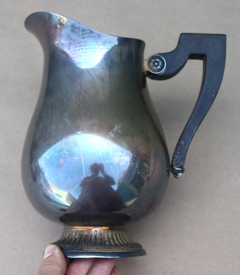 JARRA DE AGUA VINTAGE CHRISTOFLE PLATEADA con MANGO DE MADERA DE ÉBANO Malmaison Foto 4 de 4