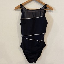 Vintage Cole of California Size 12 Black One Piece Swimsuit High Neck Low Back