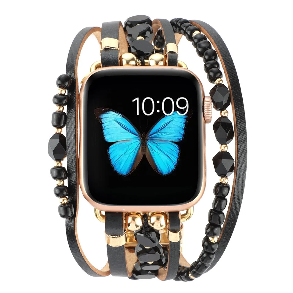 Correa brazalete de cuentas para mujer para Apple Watch Series 8 7 6 5 4 3 2 correa de cuero retro Foto 2 de 4