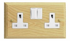 Varilight XK5AW Kilnwood Wooden Ash 2 Gang Double 13A Switched Plug Socket
