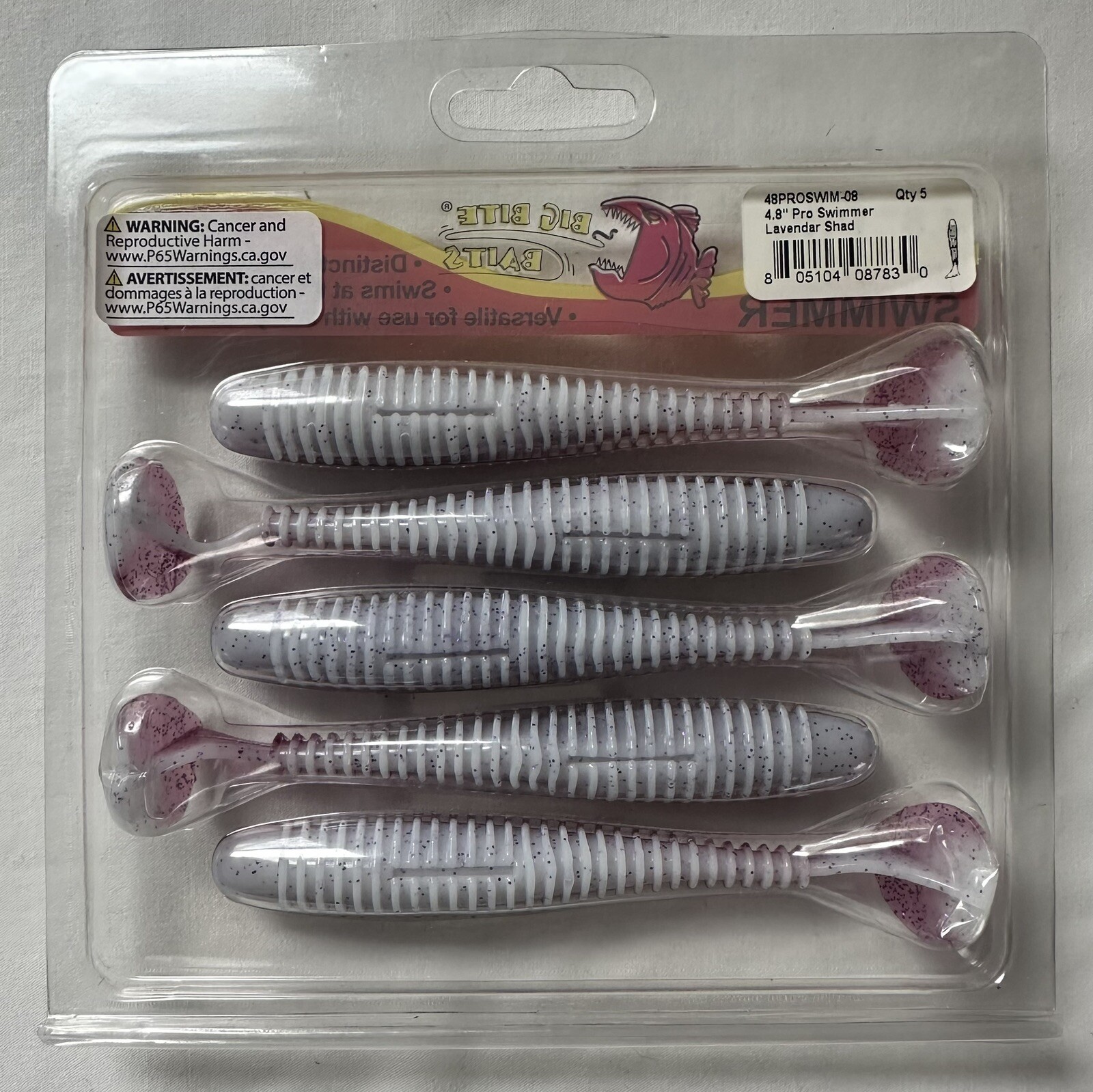 Big Bite Baits 4.8” Pro Swimmer Ribbed Paddle Tail Swimbait 5pk. Lavender Shad - Image 3