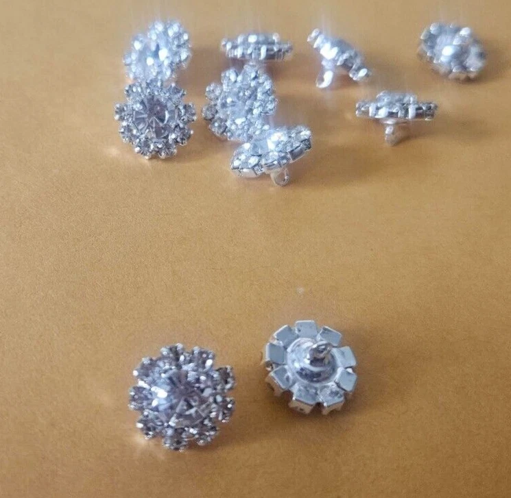 CraftbuddyUS 10Pcs 12mm Silver Metal Crystal Rhinestone Shank buttons , DIY - Image 3 of 3