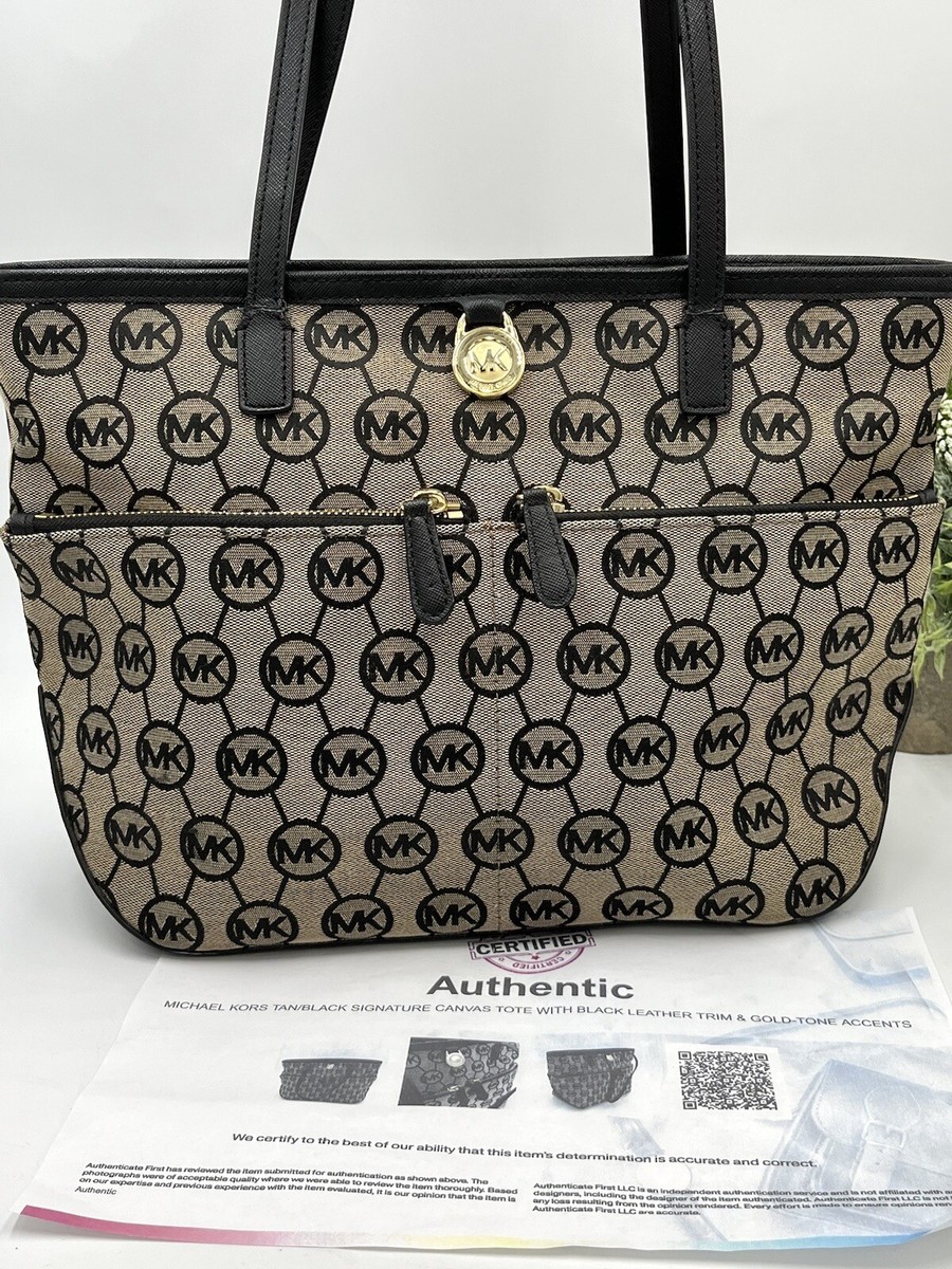 MICHAEL KORS MK Signature Beige Jacquard Medium Purse Tote Bag