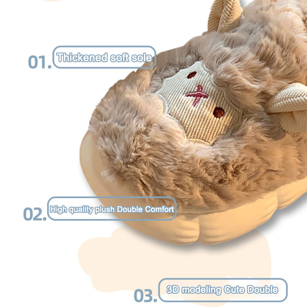 APL Sheep Plush Closed Toe Slippers Non Slip Warm Slippers Comfortable for Men Women