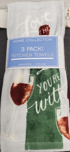 3 pc Kitchen Cotton Terry Towels Set (15"x28") LOVE THE WINE,BOTTLE & GLASS, TBO - Picture 13 of 13