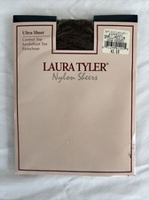 Laura Tyler Nylon Sheers Ultra Sheer Control Top Sandalfoot Espresso S/M NEW