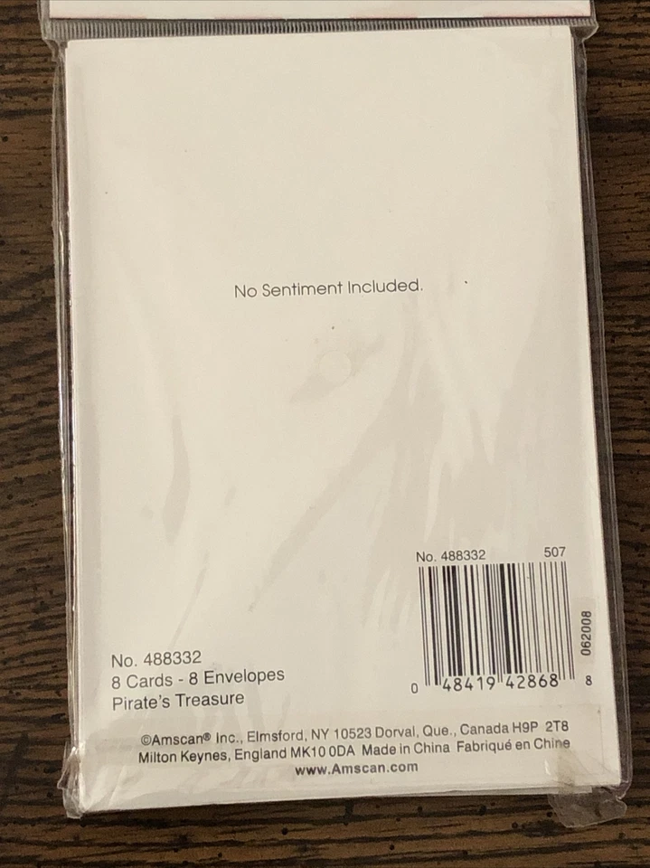 THANKS FOR THE LOOT PIRATE BLANK THANK YOU CARDS by AMSCAN - 8 CARDS & ENVELOPES - Image 2 of 2