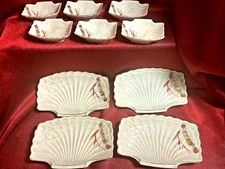 10 Piece Japanese Shell Design Ceramic Sushi Set 4 Plates & 6 Soy Sauce Dishes