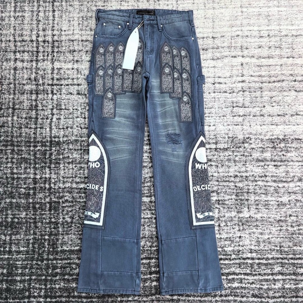 not2shop 24fw Who Decides War navy Barrage Jeans straight-leg Paneled and layer