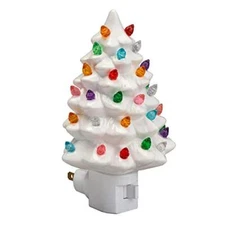 Decorative Ceramic Christmas Tree Night Light - White