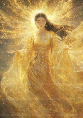 Amaterasu Sun Goddess Print Golden Light Spirit Japanese Myth Radiant Woman AC99