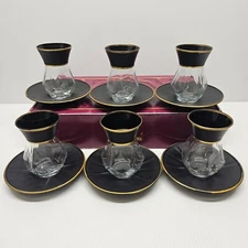 12pc Turkish Tea Set Glass Teacups Saucers Akan Crystal Ince Belli Glasses