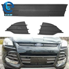 Fit For Ford Escape 2013-2016 3pc Front Bumper Lower Black Grills Fog Covers