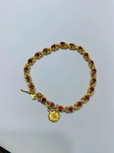14k Solid Yellow Gold Cluster Bracelet With Natural Round Ruby 3.57CT/11.20GM - Picture 6 of 7