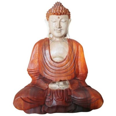Buddha Figur Suarholz 30cm Hände im Schoß Handgeschnitzt Bali Skulptur Unikat