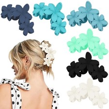 6 PCS Blue Flower Hair Clips Big Nonslip Hawaiian Beach Claw Clips