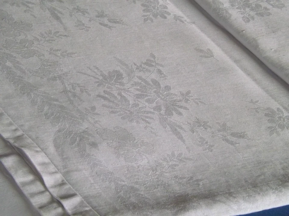 grande nappe, 4.30 m X 1.69 m, damas de fil de lin, mono BR, ancienne - Photo 4/4
