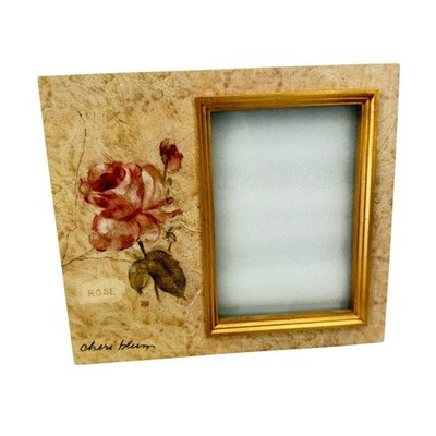 Cheri Blum Picture Frame Rose Cracked Look Floral Shabby Chic Decor 4.5''x3''