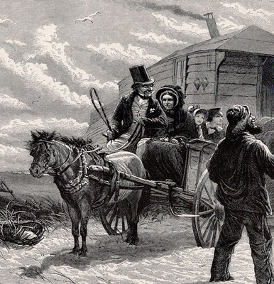 HORSE & CART RIDE - Charles Dickens David Copperfield 1892 Antique Engraving