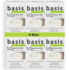 Basis Sensitive Skin Bar Soap for Body Hands Face Cleans +Soothes with Chamomile