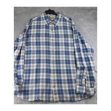 Duluth Trading Co Flannel Shirt Mens 3XL Blue Plaid Button Front Cotton