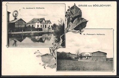 Ansichtskarte Böelschuby, H. Jacobsen´s Hofbesitz, N. Petersen´s Hofbesitzt 