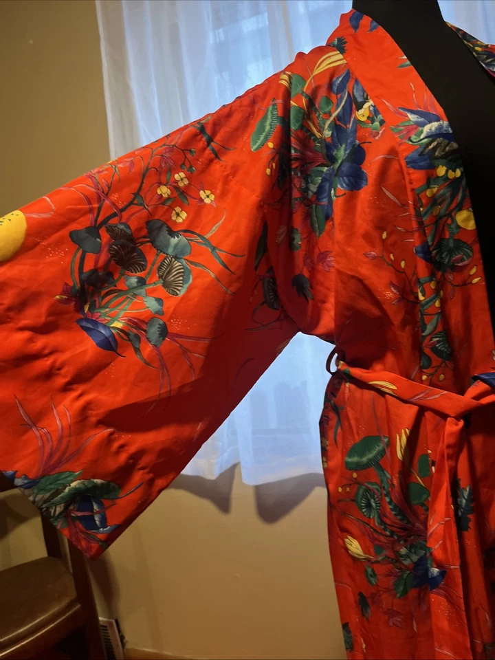 Винтажный 70-х Evelyn Pearson гриба Mushies халат кимоно женский размер средний красный - Изображение 2 из 4