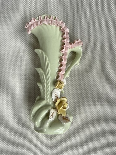 Vintage Mint Green Ceramic Bud Vase THAMES Japan Gold Gilt Hand Painted Roses - Image 1