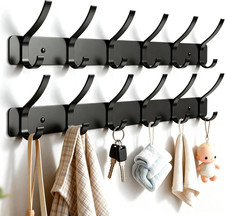 2-Pack Wall Mounted Coat Rack with 6 Hooks, Rustproof Aluminum Heavy Duty Coa...