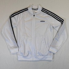 Adidas Track Jacket White Black Three Stripe Full Zip Athletic Mens Medium