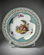 Meissen Prunkteller   Watteau   Türkis   Dur...